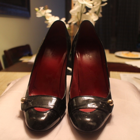 GUCCI Authentic Black Leather Pumps Heels Shoes Go - Picture 1 of 4
